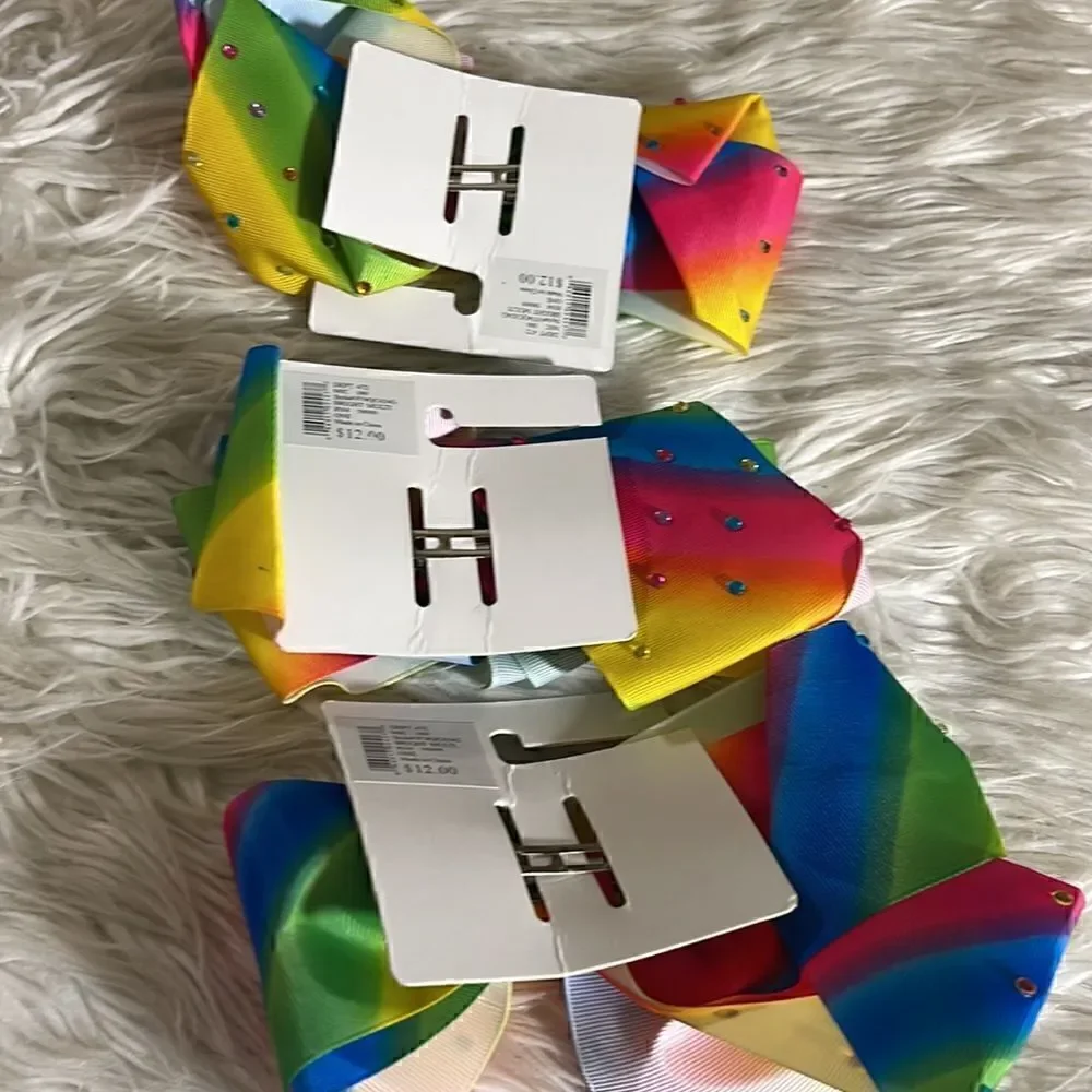 Copper key‎ Hair Bow Girls rhinestone Rainbow set of 3 New